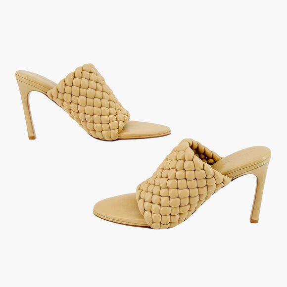 Bottega Veneta Curve Mule Sandals EU 40 US 10 Beige Woven Leather High Heel - Picture 11 of 13